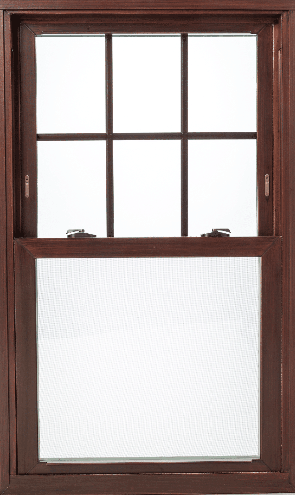 Destiny vinyl window with oil-rubbed bronze hardware