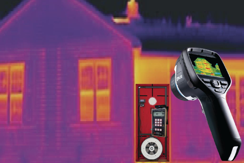 Infrared thermal imaging and blower-door diagnostics during a home energy audit