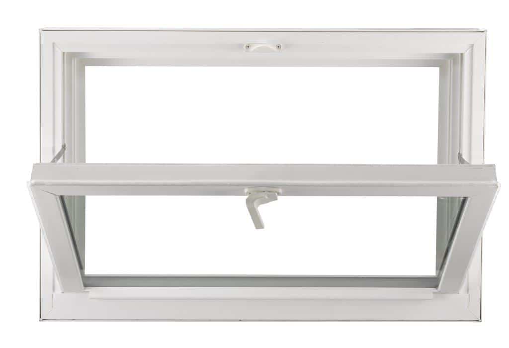 Basement hopper window — opens inward for ventilation