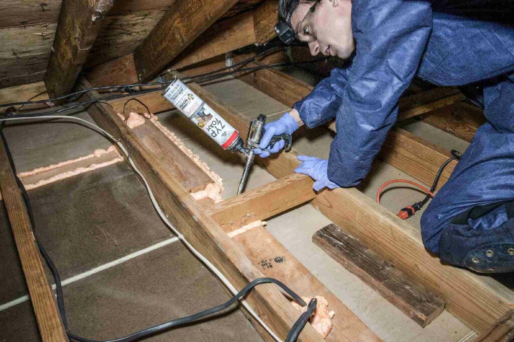Spray foam sealing at basement perimeter