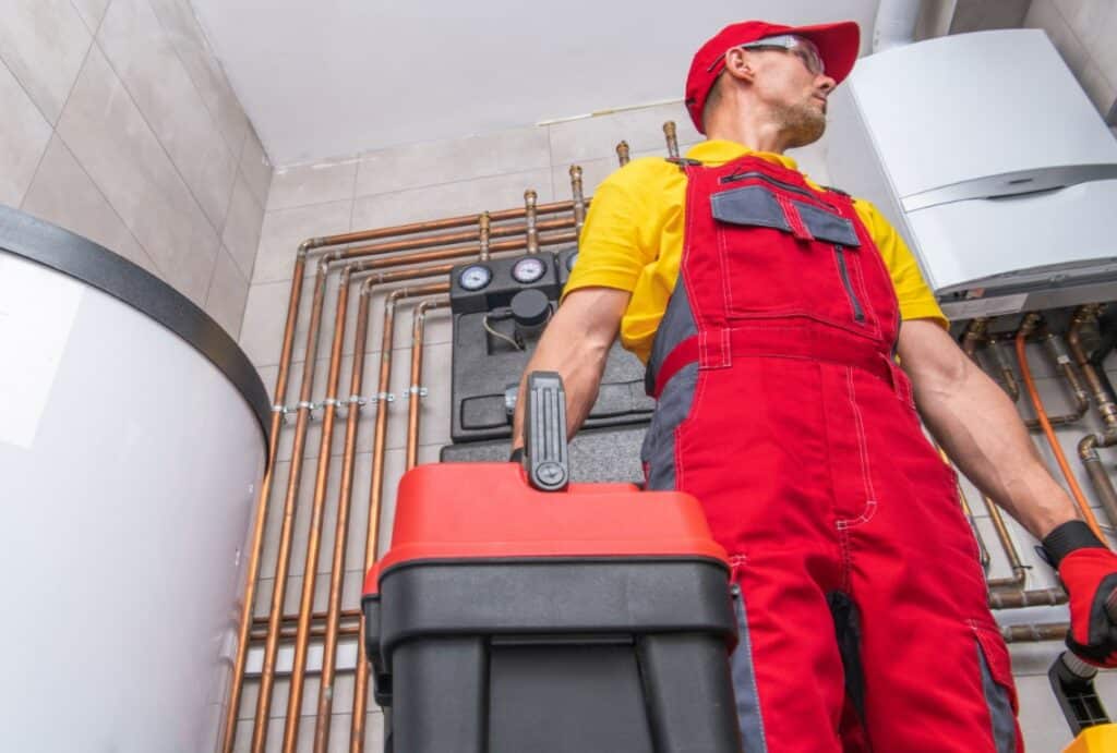 Technician testing air quality